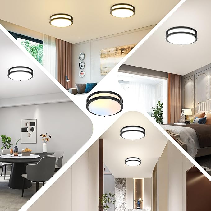 30W Flush Mount Ceiling Lights Black, 10inch LED Ceiling Light Fixtures 3600lm Super Bright, 2700K/3000K/4000K/5000K/6500K Adjustable Ceiling Lights, Dimmable Ceiling Lamps for Kitchen Bedroom, 2Pack