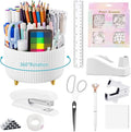 suniya Office Supplies,Desk Accessories,with Stapler,Tape Dispenser,Staple Remover,Scissor,Ballpoint Pen,Sticky Notes,Clear Tape,Staples,Desk Organizer,Ruler,Binder,Best Gift Set(White)