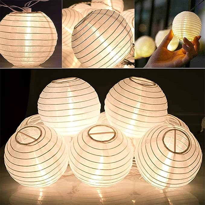 Vigdur Lantern String Lights Waterproof Connectable Nylon Hanging Lantern String Lights Plug in White Decorative Lights for Patio Wedding Party Bedroom Indoor Outdoor Use,9.84FT