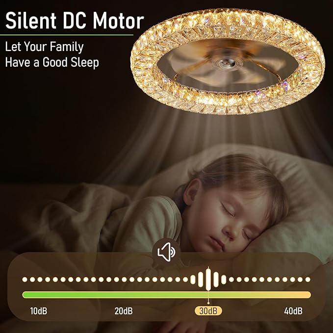 RGB Ceiling Fans with Lights, 22" Low Profile Ceiling Fan with Lights Remote for Bedroom,Smart Bladeless LED Fan Light,Gold Modern Flush Mount Ceiling Fan Light with Remote/APP Control