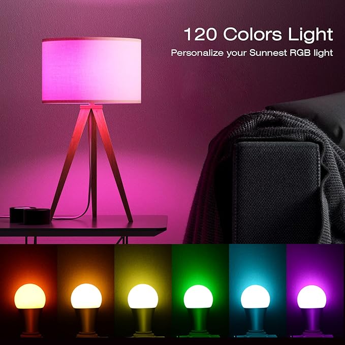 SUNNEST LED Color Changing Light Bulb, 820LM Dimmable E26 10W RGBW, Mood Light Bulb with Timing Remote, 120 Colors Screw Base Lights for Home Decor, Bedroom, Stage, Party