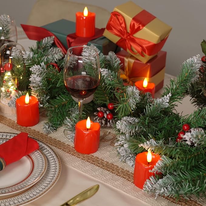 Homemory 6Pack 2" x 2" Red LED Votive Candles with Timer, 400+Hour Battery Operated, Polypropylene Material, Ideal for Home Decorations