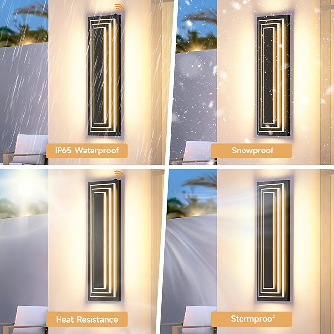 Dusk To Dawn Long Outdoor Wall Light Fixtures, LED Modern Outdoor Lighting For House, 23.6 IN Exterior Wall Sconce,Black Front Porch Light, Waterproof Outside Garage Lights,36W Warm White 1Pcs