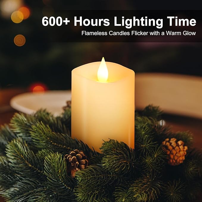 1PCS, 3 x 5 inches Flameless Candle with Remote Control, 3D Flickering Wick, Real Wax, Battery Candles,with Timer,Battery Powered Candles,for Holiday Home Decor,Ivory
