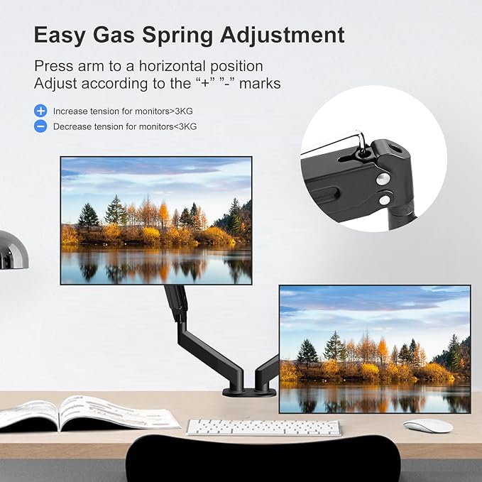 Aeons Dual Monitor Stand up to 32 inches Screen, Load-Bearing Max 22 lbs Each Gas Spring Pneumatic Arm, Adjustable Dual Monitor Mount, Max VESA 100x100mm, White