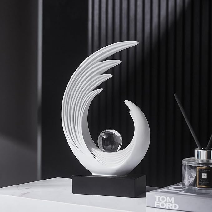 FJS Modern White Statue, Resin Shelf Decor, Abstract Art Sculptures for Living Room, Bookshelf, Dining Room, Office, Coffee Table, TV Stand