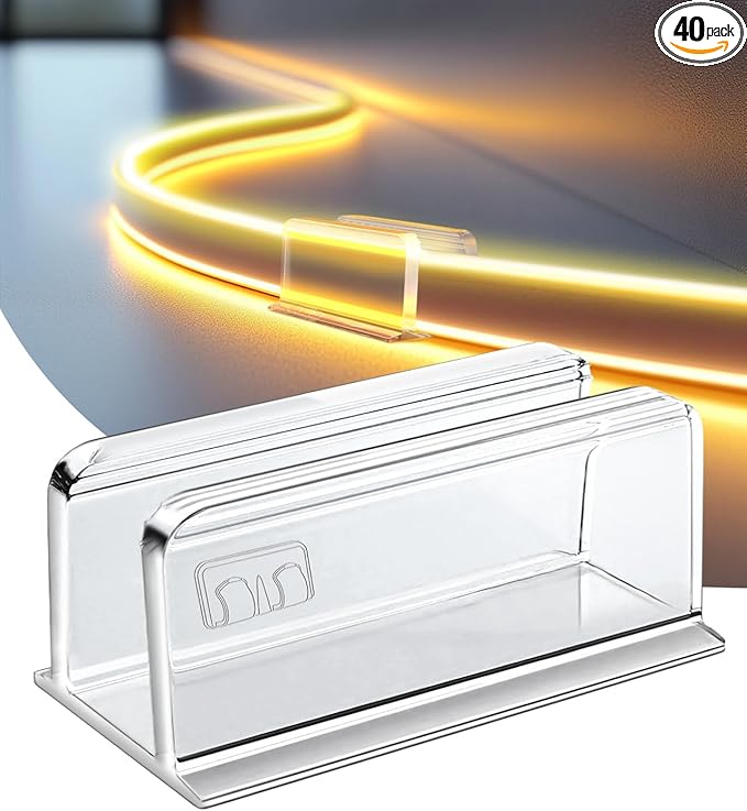 Neon Rope Light Clips Mounting - 40Pcs Clear Waterproof LED Strip Clip Brackets - Adhesive Wall Mount Holder for Govee and Other Neon LED Lights Strip