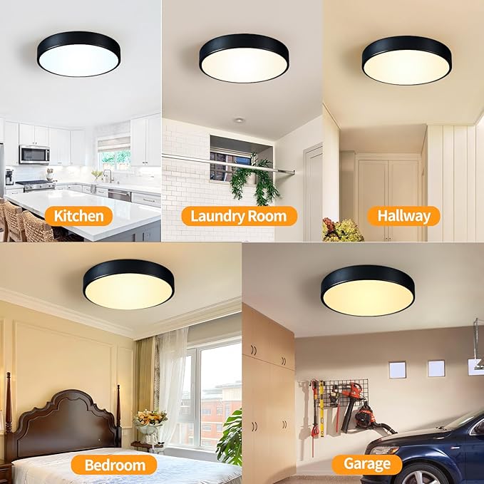 24W Dimmable Ceiling Light Fixture, 12 inch Flush Mount Light Fixture, LED Ceiling Lights Bedroom, Kitchen, Entryway, Super Bright 2700 Lumens 300W Equivalent 5CCT(2700k-5000k) 2 Pack Black