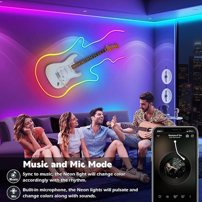 AILBTON 20Ft Neon Rope Lights,Flexible Led Rope Lights Control with App/Remote,Multiple Modes Music Sync Gaming RGB Led Neon Lights for Bedroom Outdoor (100FT)