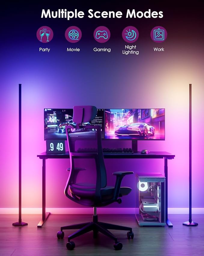 Corner Floor Lamp, 2 Pack RGB Corner Lamp with App/Remote/Button Control, Smart LED Floor Lamp with 16 Million DIY Colors & 68+ Scene, Music Sync for Living Room, Bedroom, Gaming Room