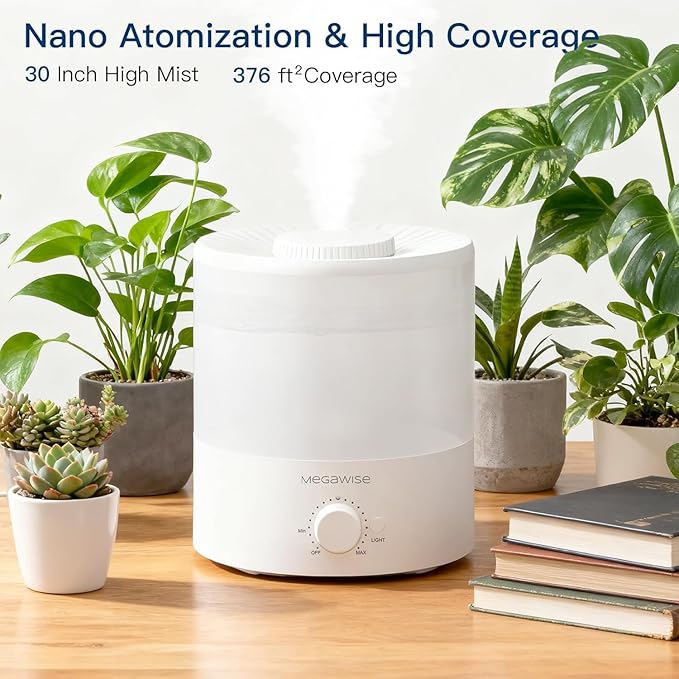 MegaWise Cool Mist Humidifiers for Babies, Bedroom, Nursery, Home and Office | Super Quiet Ultrasonic Vaporizer, Large Top-Refill 1.5L, Essential Oil Diffuser, Auto Off, Easy Clean (2 Pack)