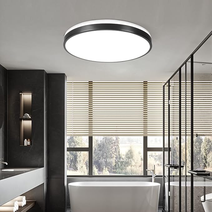 HOREVO 24W LED Ceiling Lamp Black Flush Mount Ceiling Light Fixture with Bluetooth Speaker with Remote Control,RGB Color Changing Light for Bedroom,Living Room,Kid's Rooms,Kitchen.(Need Wired)