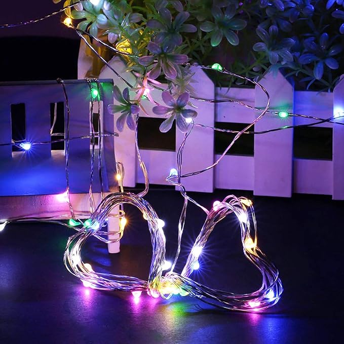 RUICHEN Silver Wire Fairy Lights Plug in 33 Ft 100 LED String with Spool, Multicolor