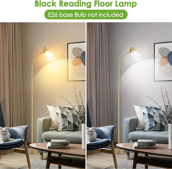 Floor Lamp for Living Room, Adjustable Standing Room Lamp with White Plastic Shade, Gold Reading Floor Lamps for Dorm, Bulb not Included