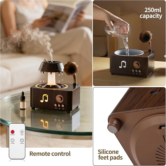 Aromatherapy Diffuser Oil Humidifier with Essential for Home, 250ml Rain Ultrasonic Aroma Diffuser. 7 Colors Light Waterless Auto Off with Remote Control for Large Room Office, Dark Wood Grain Gifts