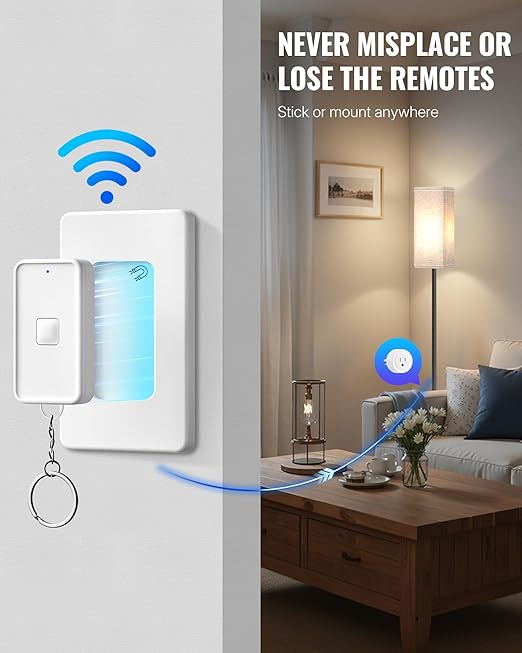 Remote Control Outlet, WILAWELS Remote Outlet Switch with Magnetic Base, Wireless On Off Power Switch for Lights, Lamps, Fan, Home Appliance, 100ft RF Range, 10A/1250W, Pre-Programmed W14RC1106