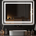 Antok 30"x 40" LED Bathroom Mirror with Lights, Anti-Fog, Dimmable, Lighted Vanity Mirror with Tempered Glass, Memory Function, 3 Light Modes, Safe Use, Horizontal, Vertical, Wall Mount, Wall Mount