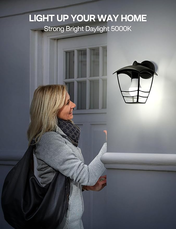 Dusk to Dawn Sensor LED Outdoor Light Bulb, Daylight White 5000K, A19 13W(100 Watt Equivalent) Bright Porch Lighting, 1200LM, Auto-On/Off Photocell Sensor for Garage Yard Patio Garden- 2 Pack