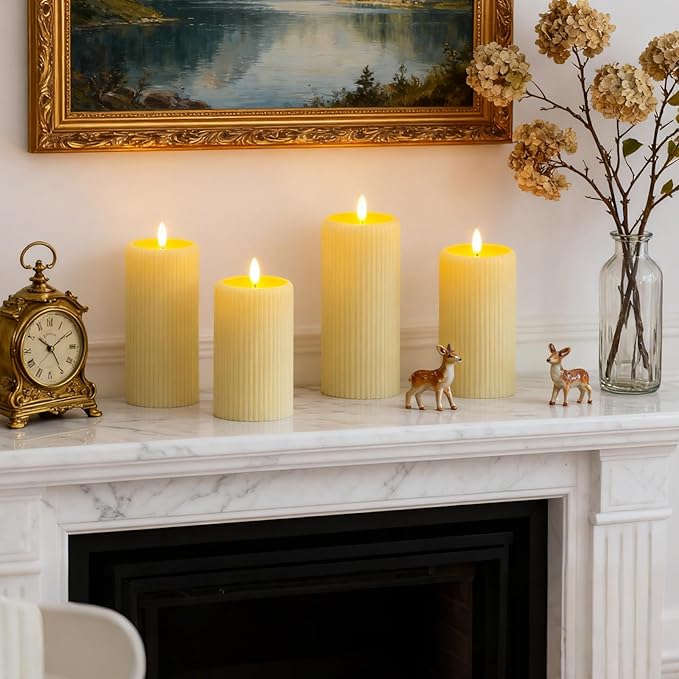Lezonic 4pcs Flameless Candles with Remote, Battery Operated LED Candles Ivory Plastic, Flickering Electric Pillar Candles Realistic Drip Wax Effect for Home, Wedding, Christmas Party(Not Waterproof)