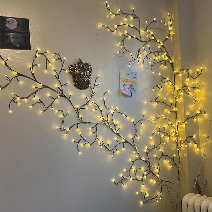 2Pcs Enchanted Willow Vine Lights with Remote, 18 Branches 144 LEDs Lighted Willow Vine for Wall Decor, Indoor Christmas Swags Decorations for Bedroom, Living Room & Home Decor
