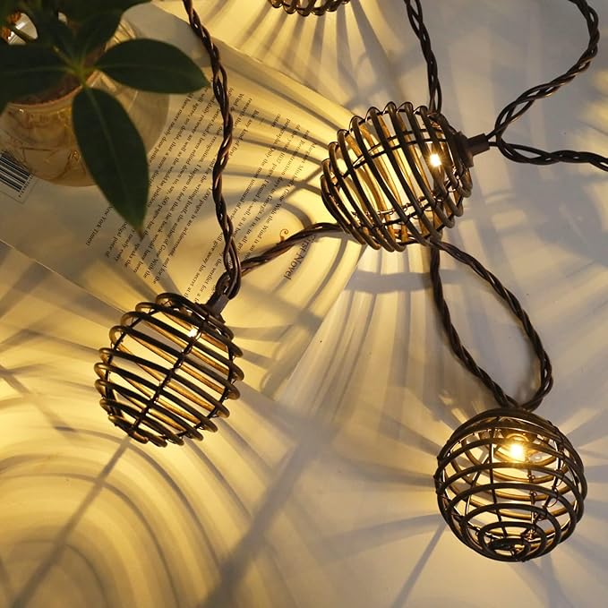 Vigdur Patio String Lights Outdoor, Brown Globe Lantern String Lights with 10 Bulbs Plug in, Connectable Indoor String Light for Home Garden Backyard Boho Decor(9.84FT)