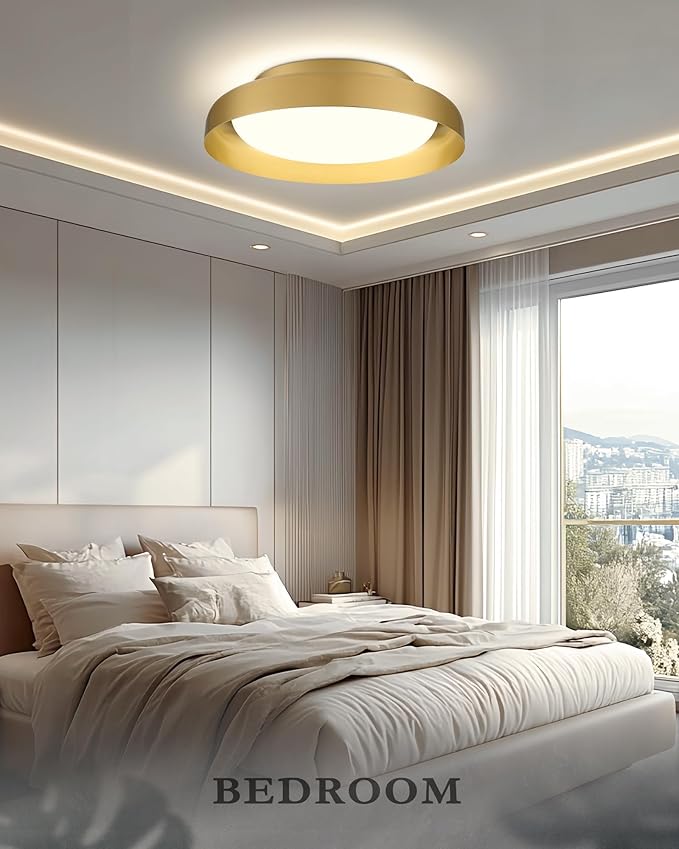 Ken & Ricky Flush Mount Ceiling Light Fixture, Led Dimmable 24w for Bedroom Kitchen Bathroom Laundry Hallway Entryway,Remote Control (Brushed Gold,12Inch,2PK)