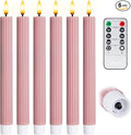 WYZworks 10" Fluted Ribbed LED Dusty Rose Grooved Pillar Candles, Remote & 24h Timer Memory, On/Off Switch - Flameless Dimmable Battery Operated w/Flicker Mode, Home Wedding Decor (6 Pack)