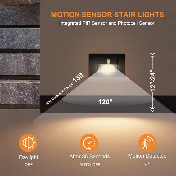 Horizontal LED Step Lights, Motion Sensor & Dusk to Dawn, IP65 Waterproof, 3000K-5000K Adjustable, 3W 120V Bronze Stair Lights Tread Lighting Indoor Outdoor, ETL Listed - 4PK