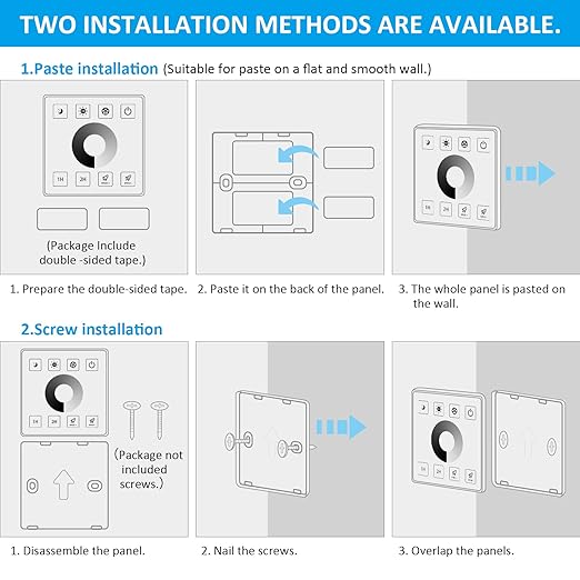 RGBZONE LED Light Strip Dimmer, RF Wireless Remote Control, Dimmable Wall Dimmer, Suitable for Single Color LED Strips, DC5V/12V/24V 30A Single Channel Dimming Controller