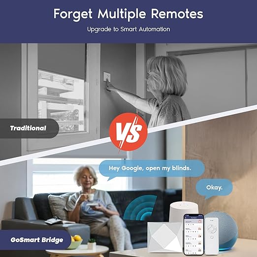 Go Smart Bridge Home Automation Hub for Motorized Blinds Compatible with Alexa, Google Home, IFTTT, Control4, Siri; Remote, App & Voice Control
