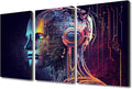 TUMOVO Artificial Intelligence Pictures Print for Living Room Decoration 3 Panel AI Wall Art Futuristic Technology Artwork for Home Office Wall Decoration Wooden Framed Ready to Hang, 36" Wx24 H