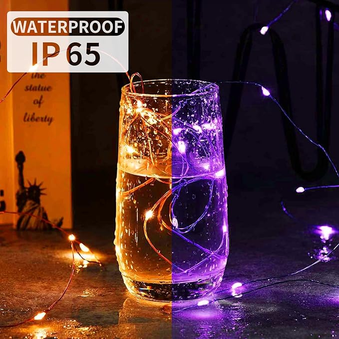 Aogist 12 Pack Fairy Lights 3 Modes 7ft 20 LED Waterproof,Battery Operated Silver Wire Firefly Starry Moon Mini String Lights for Mason Jars Christmas DIY Crafts Wedding Party Bedroom,Orange&Purple