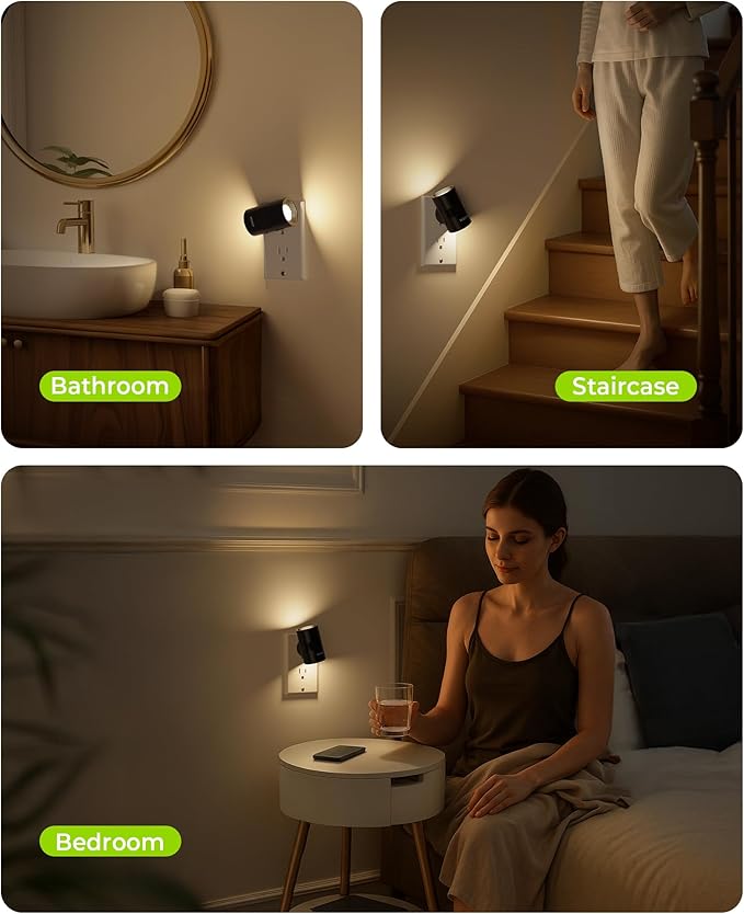 AUVON LED Night Light Plug in, Modern Motion Sensor Night Light with 90° Rotatable Design & Dusk to Dawn Sensor, Dimmable Night Lights 1-100LM Warm White 2700K for Bedroom, Hallway, Stairway, 2 Packs