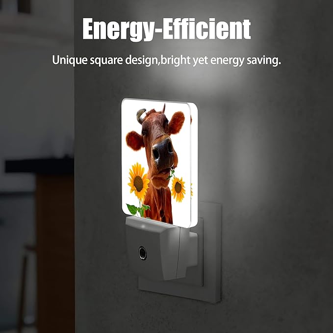 Fun Cow Night Light, Sunflower Plug into Wall with Dusk to Dawn Light Sensors,Warm Nightlights for Bedroom, Bathroom, Hallway, Kitchen, Gifts Ideal for Boys Girls Women Men