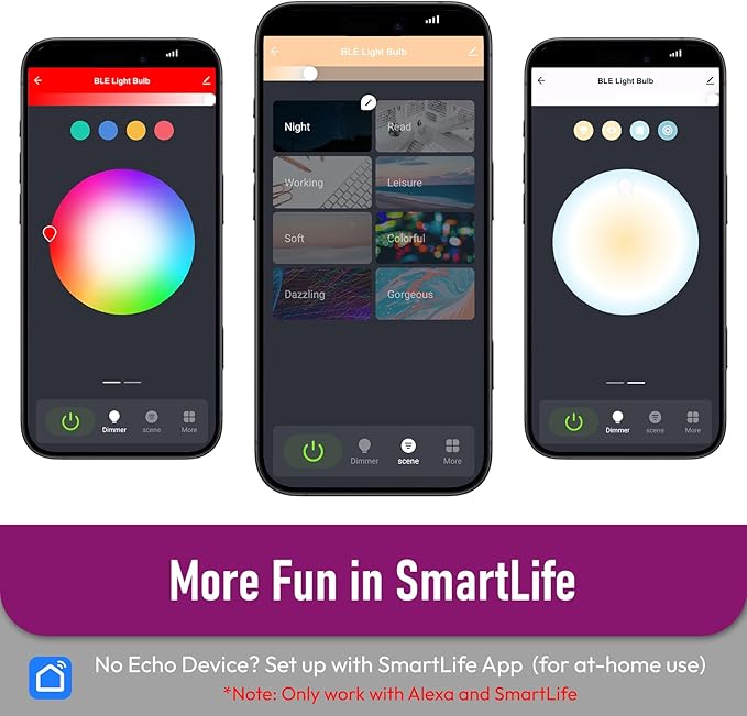 Alexa Light Bulbs 130W Equivalent, Smart Light Bulbs Directly Works with Alexa, RGBCW Color Changing Light Bulb, 90+CRI, A19 E26 Bluetooth Light Bulb, No WiFi Required, 12W 1300LM, 6 Pack