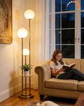 Lightdot Gold Floor Lamp 3-Lights Dimmable Floor Lamps with Tray 3000K Bulbs Included Unique Modern Tall Standing Lamp for Living Room/Bedroom/Sofa Beside/Corner Decor