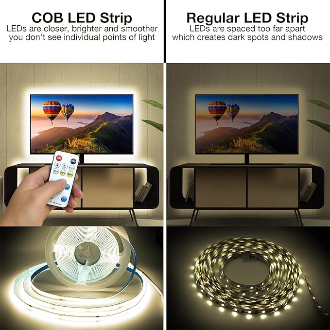 DAYBETTER COB LED Strip Lights, 16.4 ft/5m 1600 LEDs Bright Natural White LED Light Strips with Remote and App, 4000K Dimmable LED Tape Lights, Indoor COB LED Lights for Bedroom, Room Decor
