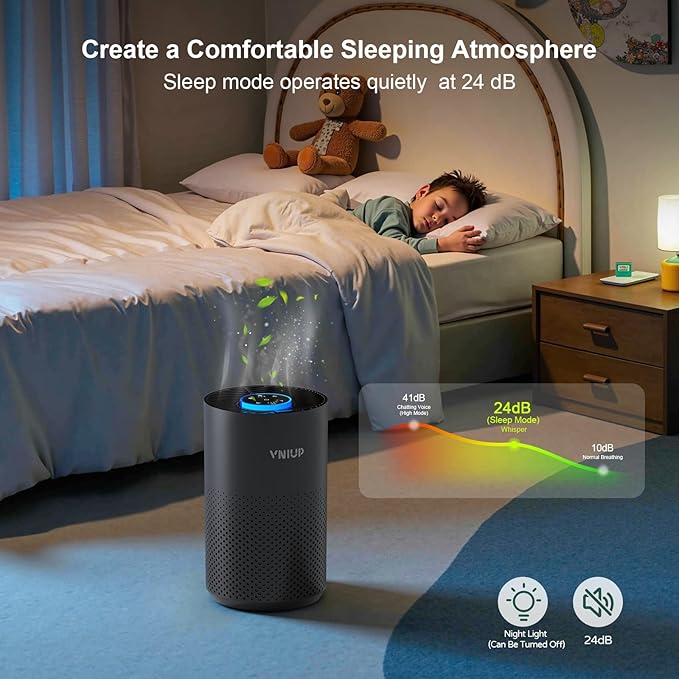 Air Purifiers for Bedroom Home up to 1250 ft² - Vniup H14 True HEPA Room Air Purifiers for Bedroom, with Fragrance Function Sleep Mode& Light Mode Air Cleaner for Pet Dander Odor Dust Smoke