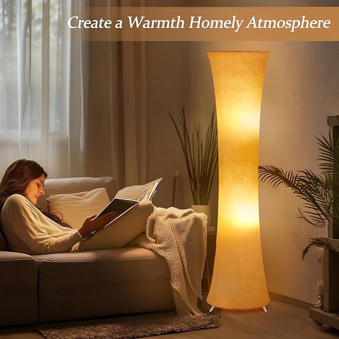 GyroVu 46" Modern Floor Lamps for Living Room, LED Column Standing Floor Lamp with Color Temperature Adjustable & Fabric Lampshade for Corner, Bedroom, Office & Kid's Room - Bulbs Included