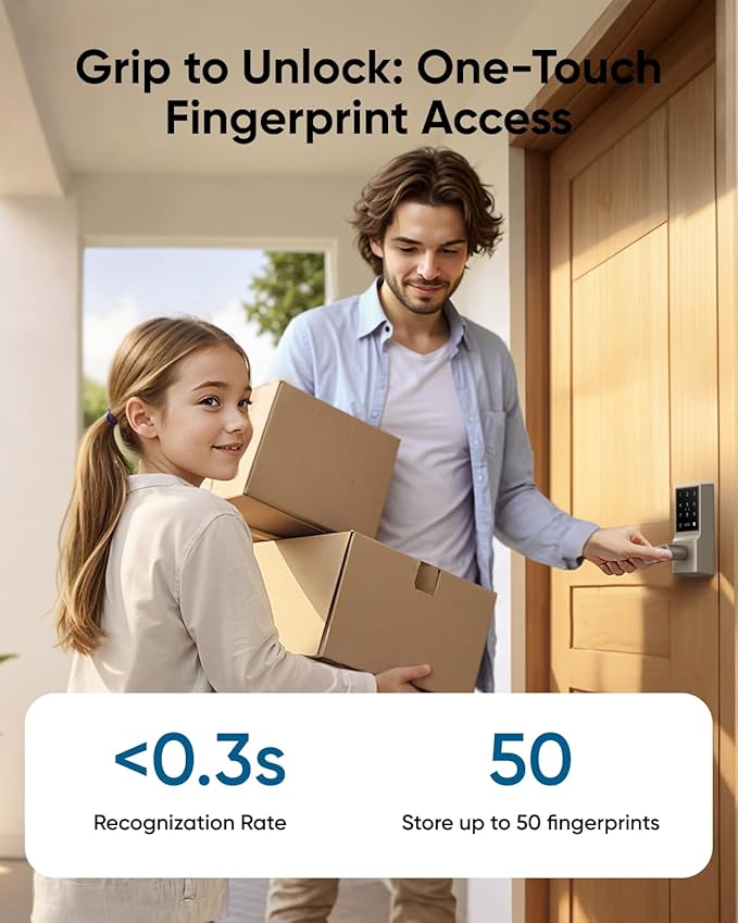 eufy Security Smart Lock C33, Keypad Door Lock with Handle, Fingerprint Door Knob, Keyless Entry Door Lock for Front Door and Bedrooms, Electronic Deadbolt, Wi-Fi, App Control, IP53 Waterproof, Nickel