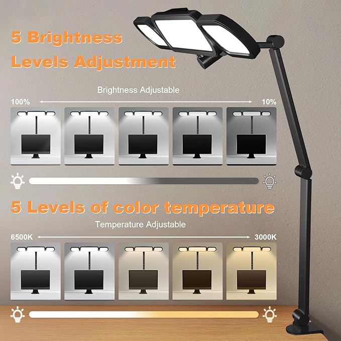 LED Desk Lamp with Clamp,Adjustable Swing Arm Desks Lamps for Home Office,Dimmable Tempering Eye Care Desk Light Bright Modern Led Table Lamp Ultra Bright Architect Overhead Desk Light