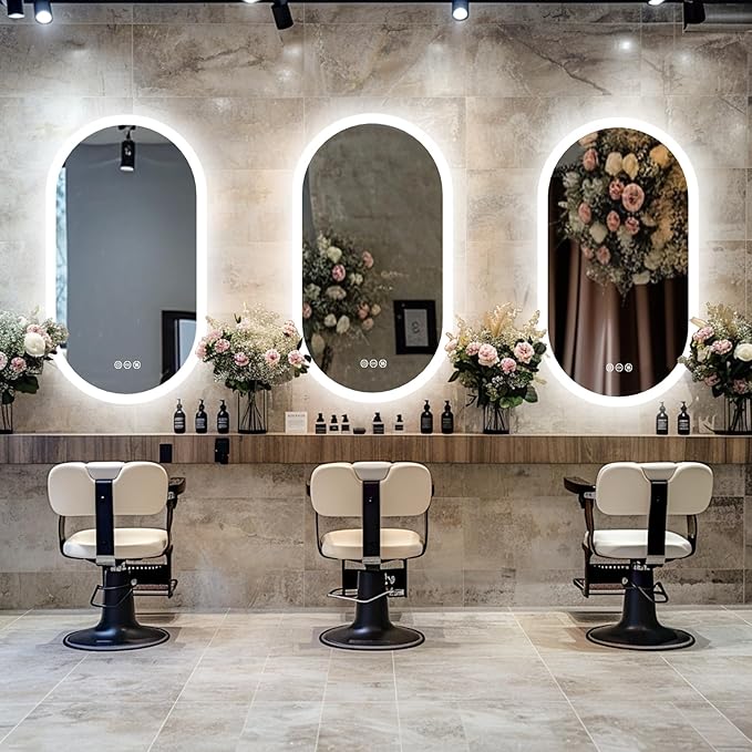 LUVODI Lighted LED Bathroom Mirror: 32x20IN Oval Wall Mounted Vanity Mirror with Bright Back Lit - Illuminated Dimmable 3 Colors Makeup Mirrors with Smart Memory Form Anti-Fog Vertical or Horizontal