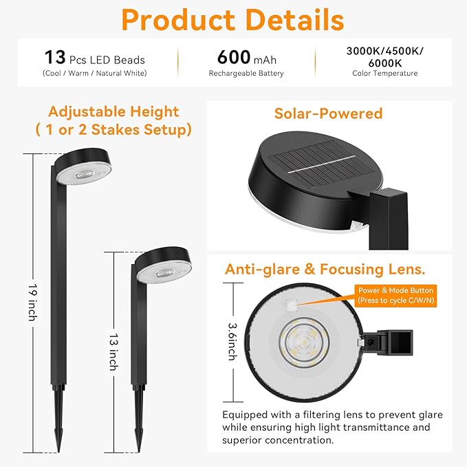 Sparkblaze 8 Pack Solar Pathway Lights Outdoor, LED Solar Path Lights with Warm White/Neutral White/Cold White, Solar Landscape Lighting for Yard, Garden, Lawn & Walkway.