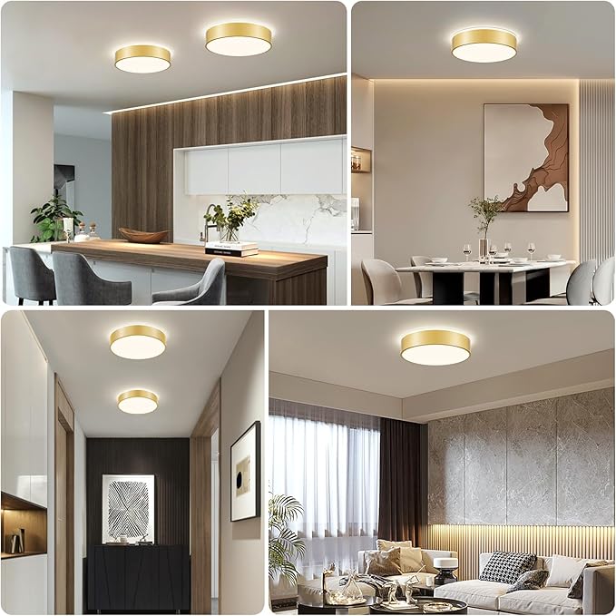 Gold Flush Mount Ceiling Lights, Modern Dimmable 5CCT Close to Lighting Fixture, 2700K-6000K LED Round Ceiling Lamp for Bedroom, Bathroom, Dining Room, Living Room-15.8in