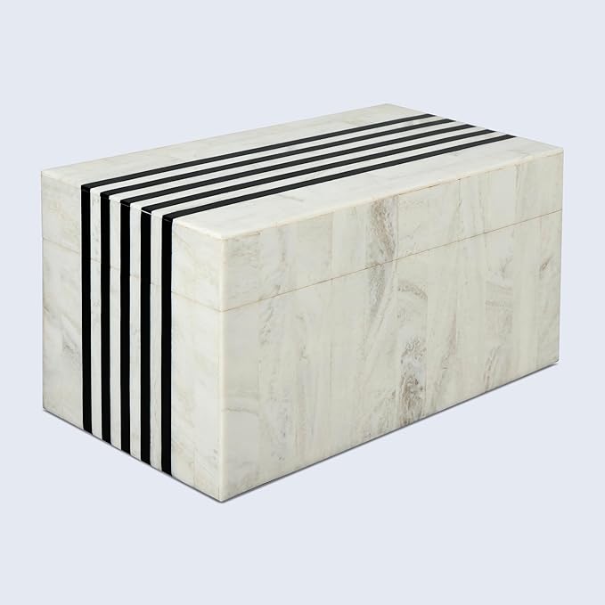 Handicrafts Home Large Decorative Storage Box with Lid – Black White Modern Storage Box, Remote Control Organizer for Coffee Table, Console & Living Room Decor – Mono Sprint 12 x 6 x 2