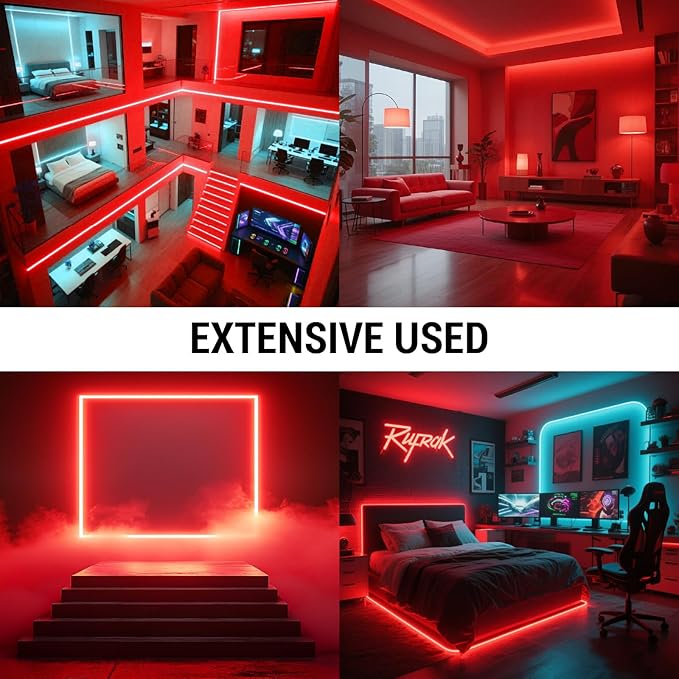 HAMRVL COB LED Strip Lights Red, 16.4ft DC12V Dimmable COB LED Lights with 1600 LEDs,Touch Dimmer,12V Adapter,Bright Dotless Adhesive Indoor Red LED Strip Lights for Cabinet Home DIY Lighting Projects