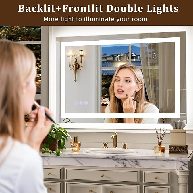 30"x22" Smart LED Bathroom Mirror - Dimmable Brightness, Backlit & Frontlit Lighting, 3 Color Modes, Anti-Fog, Memory Function, Wall Mounted Lighted Vanity Makeup Mirror
