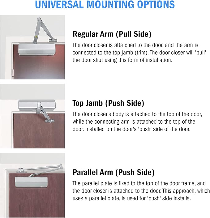 Nuk3y 9000 Series Grade 1 Heavy Duty Door Closer, Multi-Mount, Adjustable Size 1-6, ADA Compliant, UL Listed