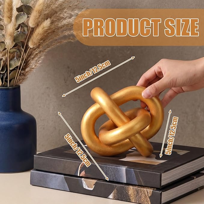 3 Link Wood Knot Decor Rustic Home Décor Accents Hand Carved Coffee Table Decoration, Boho Chain Link Decoration, Modern Shelf, Rustic Objects for Home Living Room Bedroom(Gold)