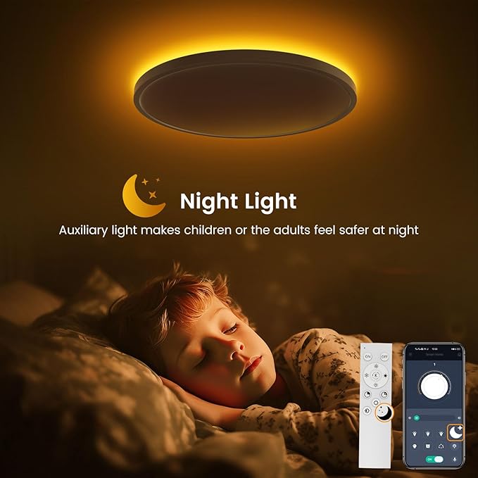 4Pack Flush Mount Ceiling Light with Nightlight 12inch,24W 2400LM Dimmable LED Ceiling Lights with Remote & APP Control,2700K-6000K Adjustable,Perfect for Bedroom/Living Room,Round White